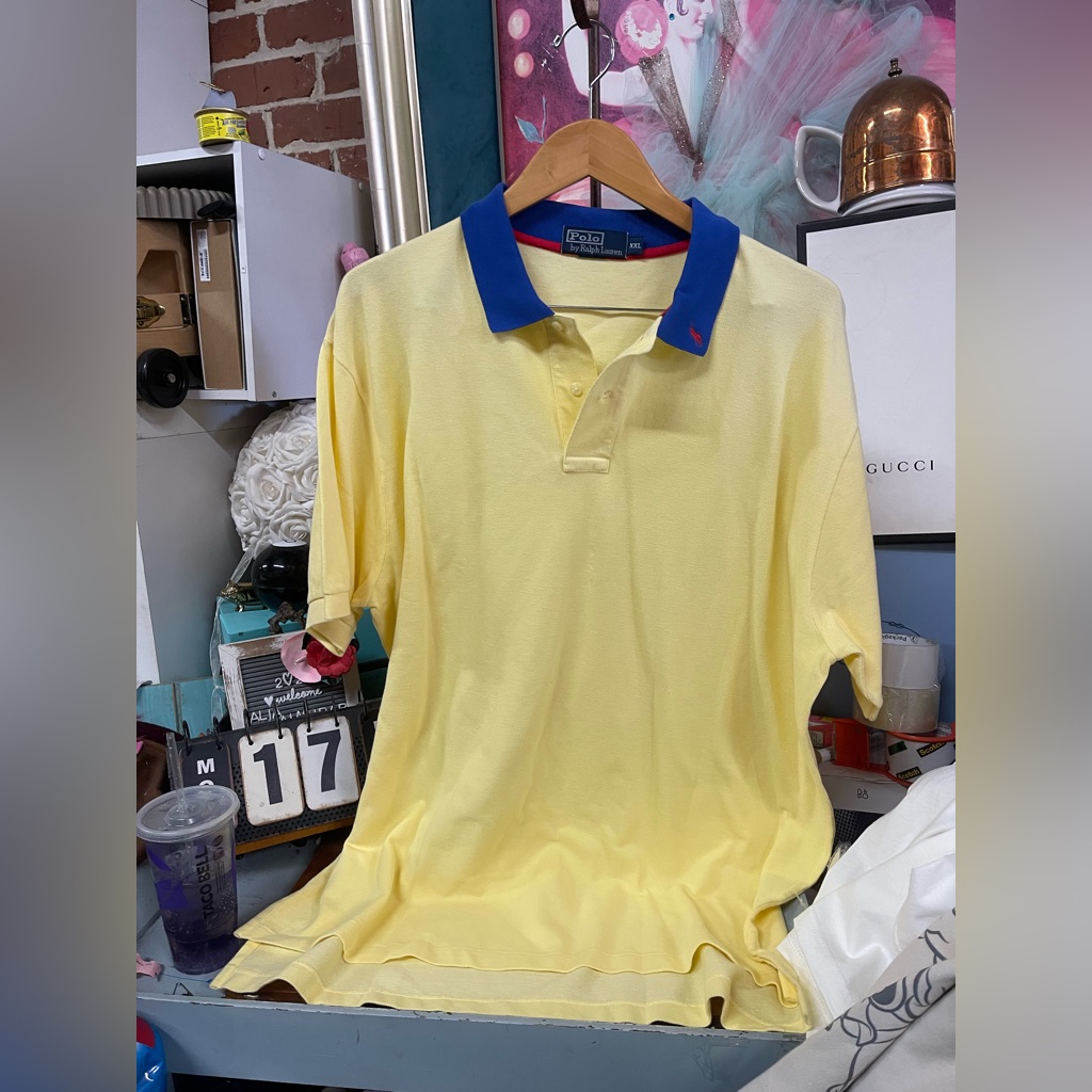 Polo Ralph Lauren Vintage Contrast Collar Yellow Mesh Pique Knit Polo Shirt